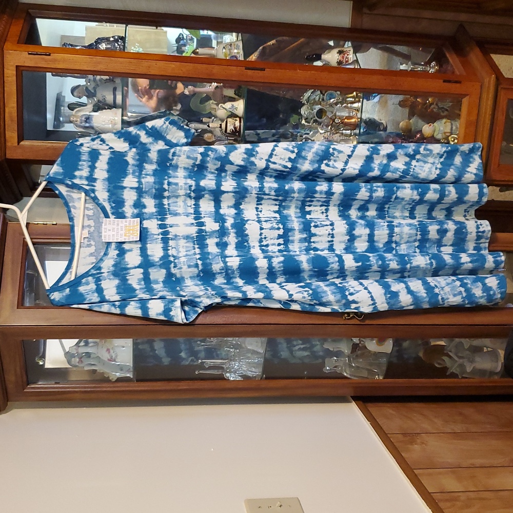 (CH) NWT LuLaRoe Jessie Teal and White Tie-Dye Dress